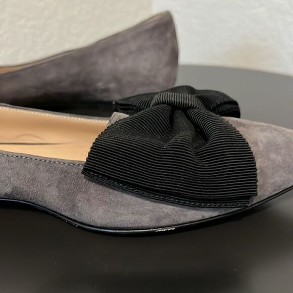 M. GEMI Grey Suede Pointed Toe with Black Bow Flats, Size 36.5 (US Size 6) - Picture 9 of 12